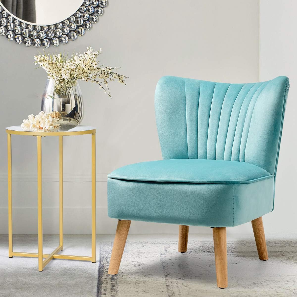 Velvet Accent Chair Wood Legs